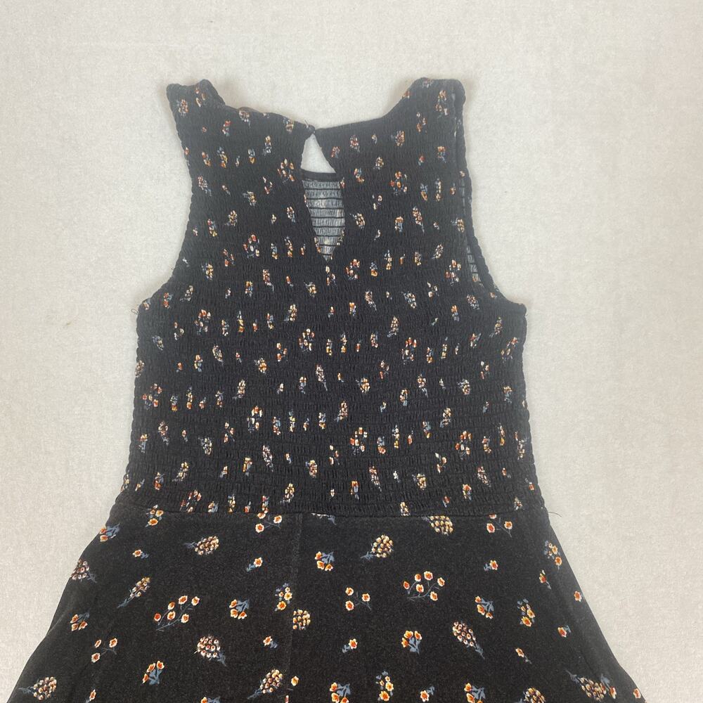 Loft Smocked Bodice Flare Boho Cottagecore Rayon Black Floral Dress Size 2 - Picture 4 of 6